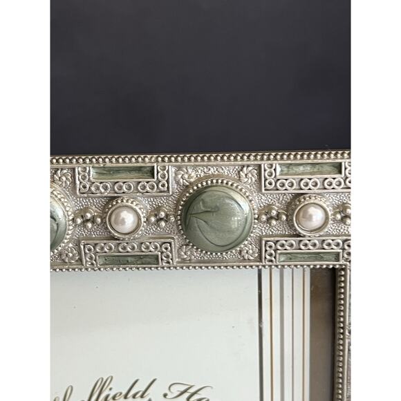 Ornate Sheffield Enamel Jewel Frame Photo Picture Green Silver 4x6” Photo - Picture 6 of 6